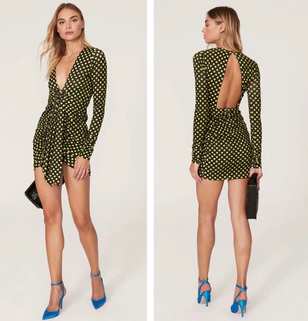 Le Superbe Elastica Polka Dot Ruched Long Sleeves Dress Size Medium